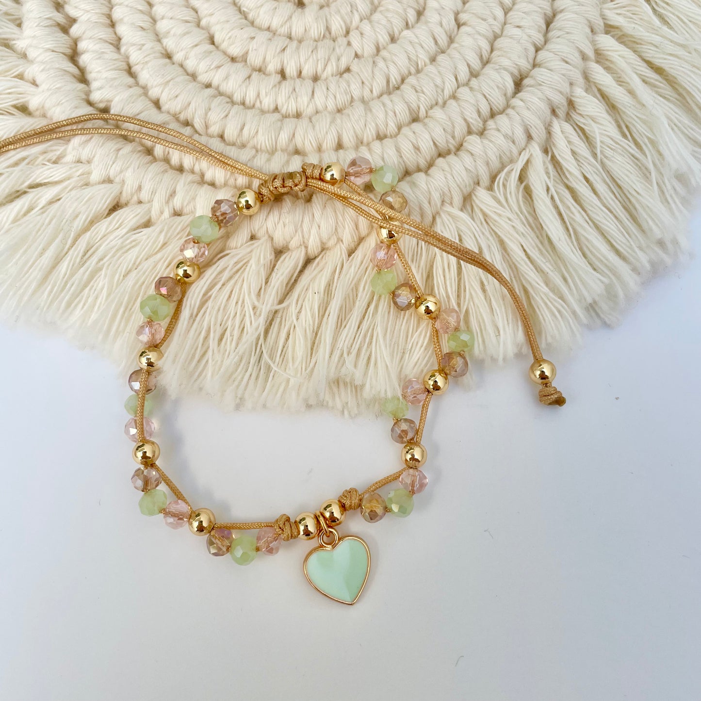 Pulsera Triple Cristal Dije Corazón Esmaltado