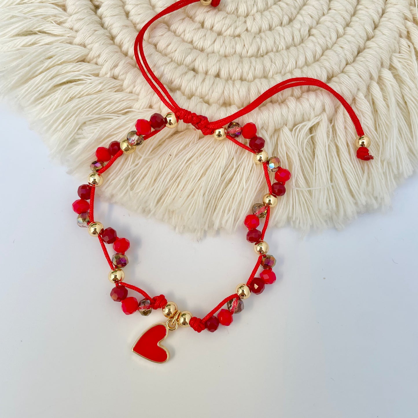 Pulsera Triple Cristal Dije Corazón Esmaltado
