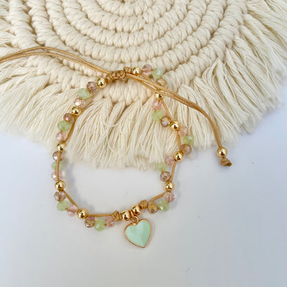 Pulsera Triple Cristal Dije Corazón Esmaltado